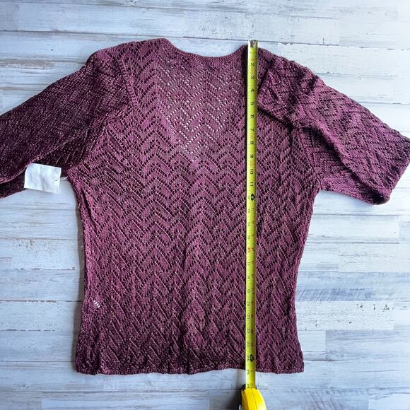 MODA International Burgundy Wine Gold Lurex Knit Cardigan Sweater SZ XL C101355 - Picture 6 of 6